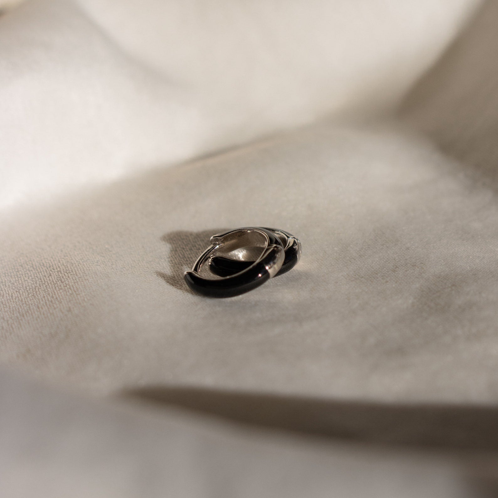 Black Enamel Huggie Hoops